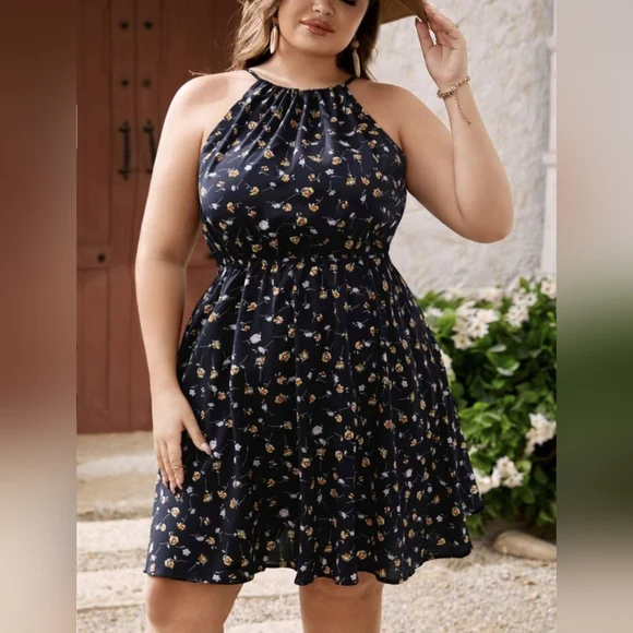 NWT Plus Ditsy Floral Print Sleeveless Dress - Picture 4 of 6